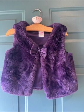 Gymboree Purple Faux Fur Hooded Vest with Satin Bow